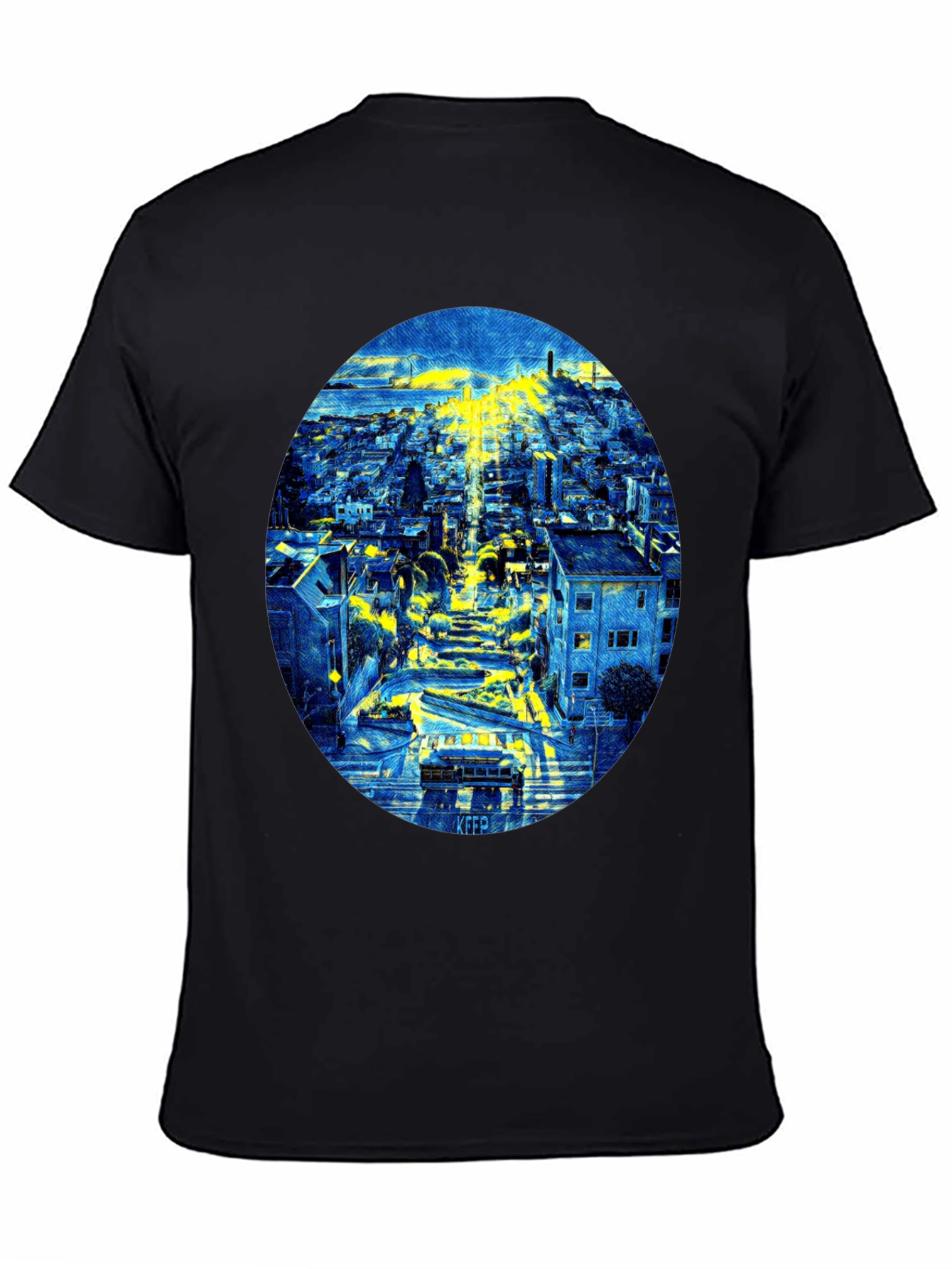 Cityscape Oval Print Black T-Shirt