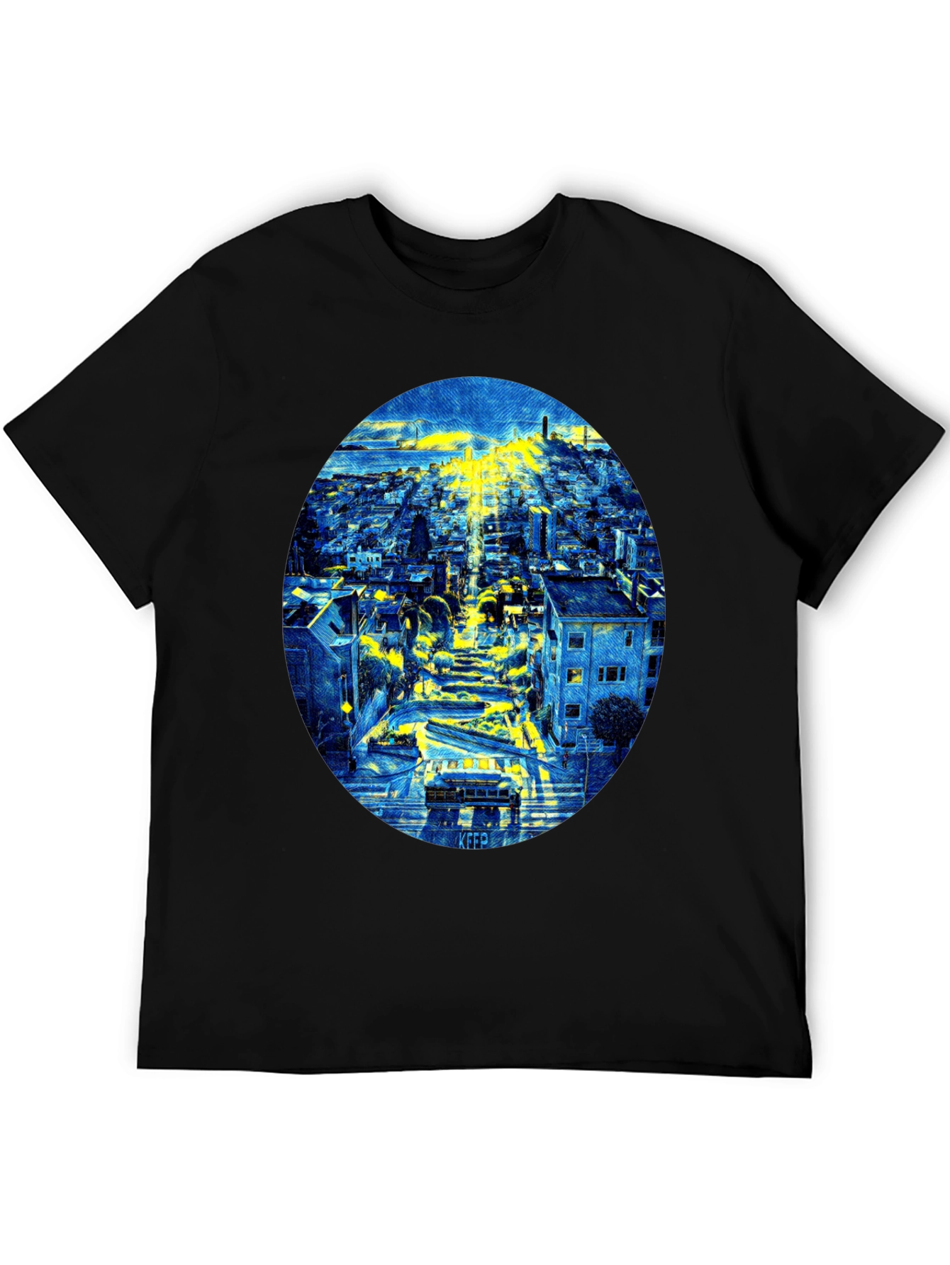 Cityscape Oval Print Black T-Shirt