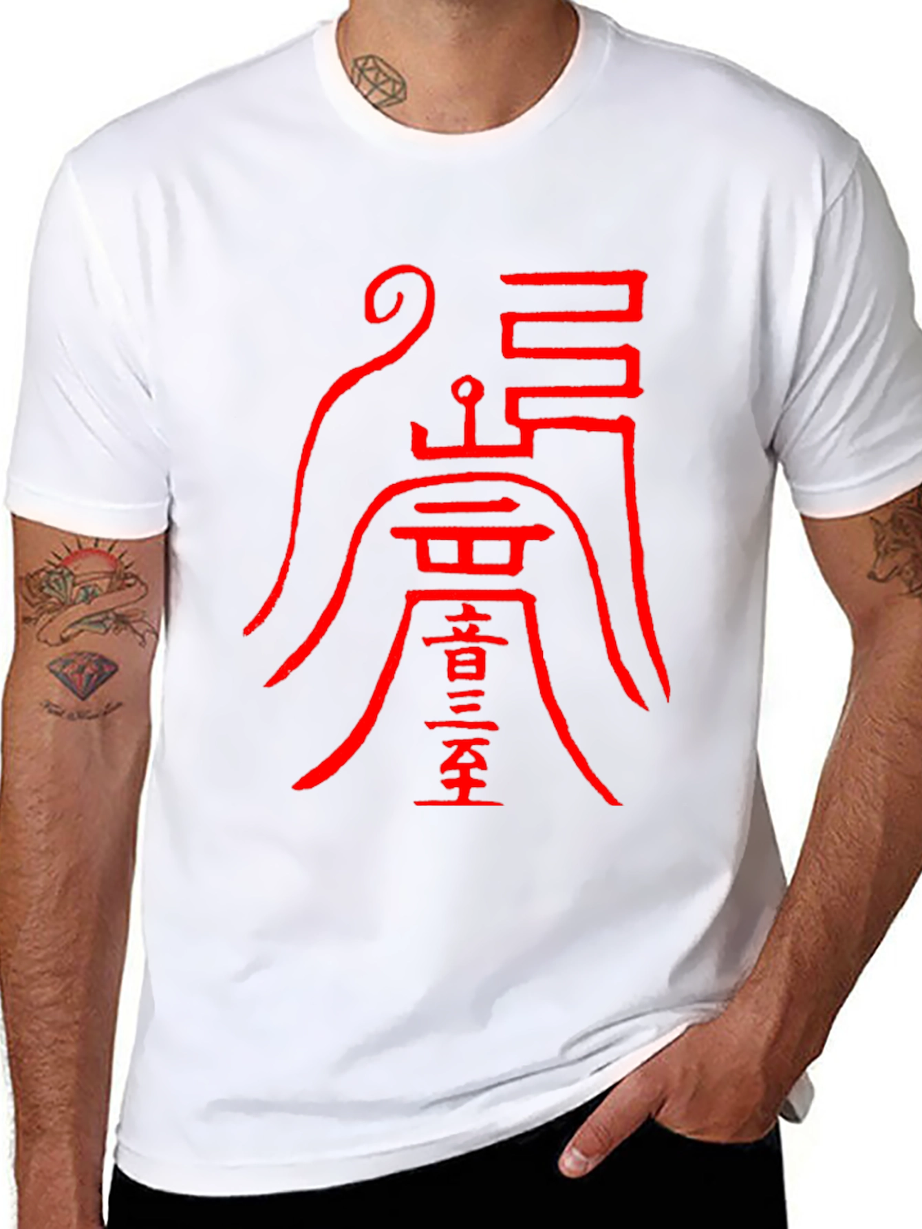 Black T-Shirt with Red Asian Symbol Design