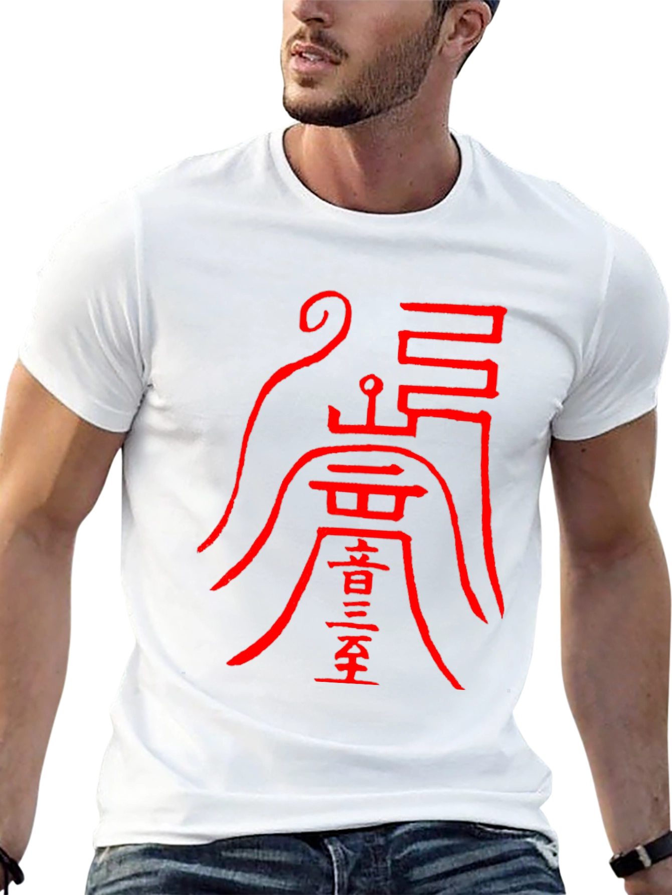 Black T-Shirt with Red Asian Symbol Design