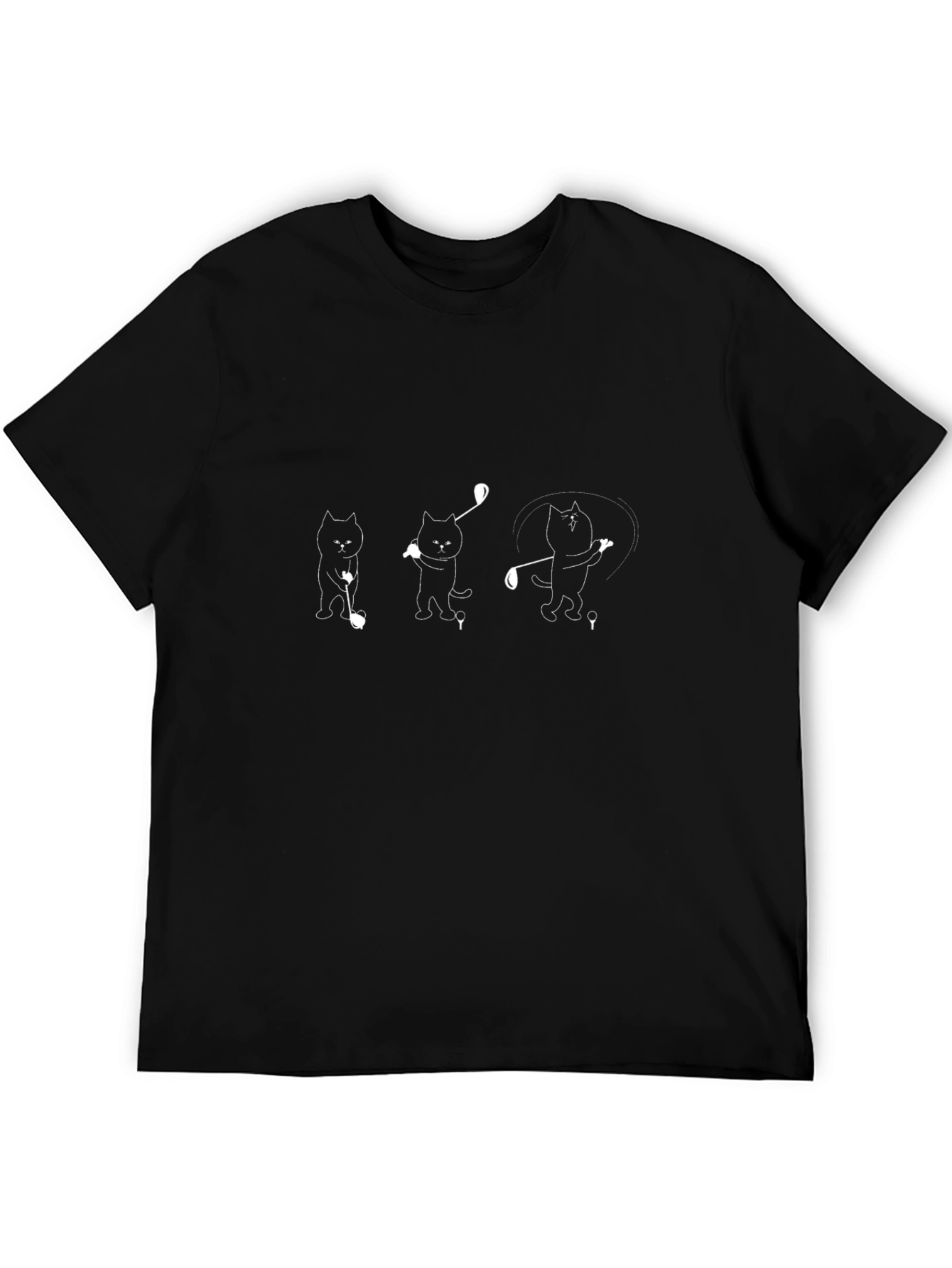 Golfing Cats Graphic Tee - Black Cotton T-Shirt