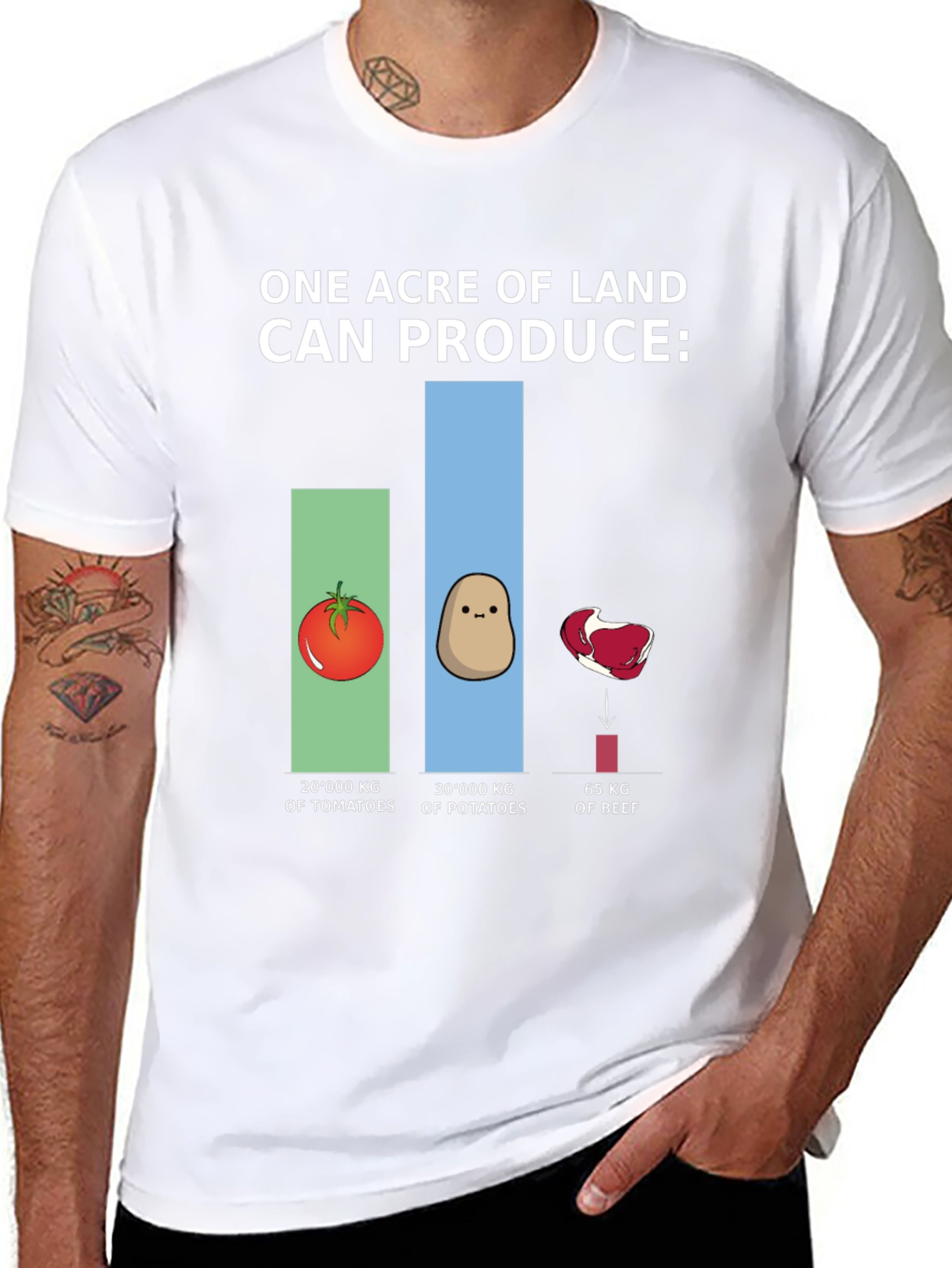 One Acre Land Produce T-Shirt: Tomato Potato Beef Comparison