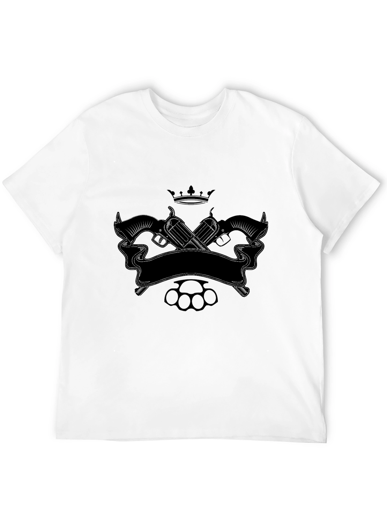 Black T-Shirt with Crown Guns & Knuckles Graphic