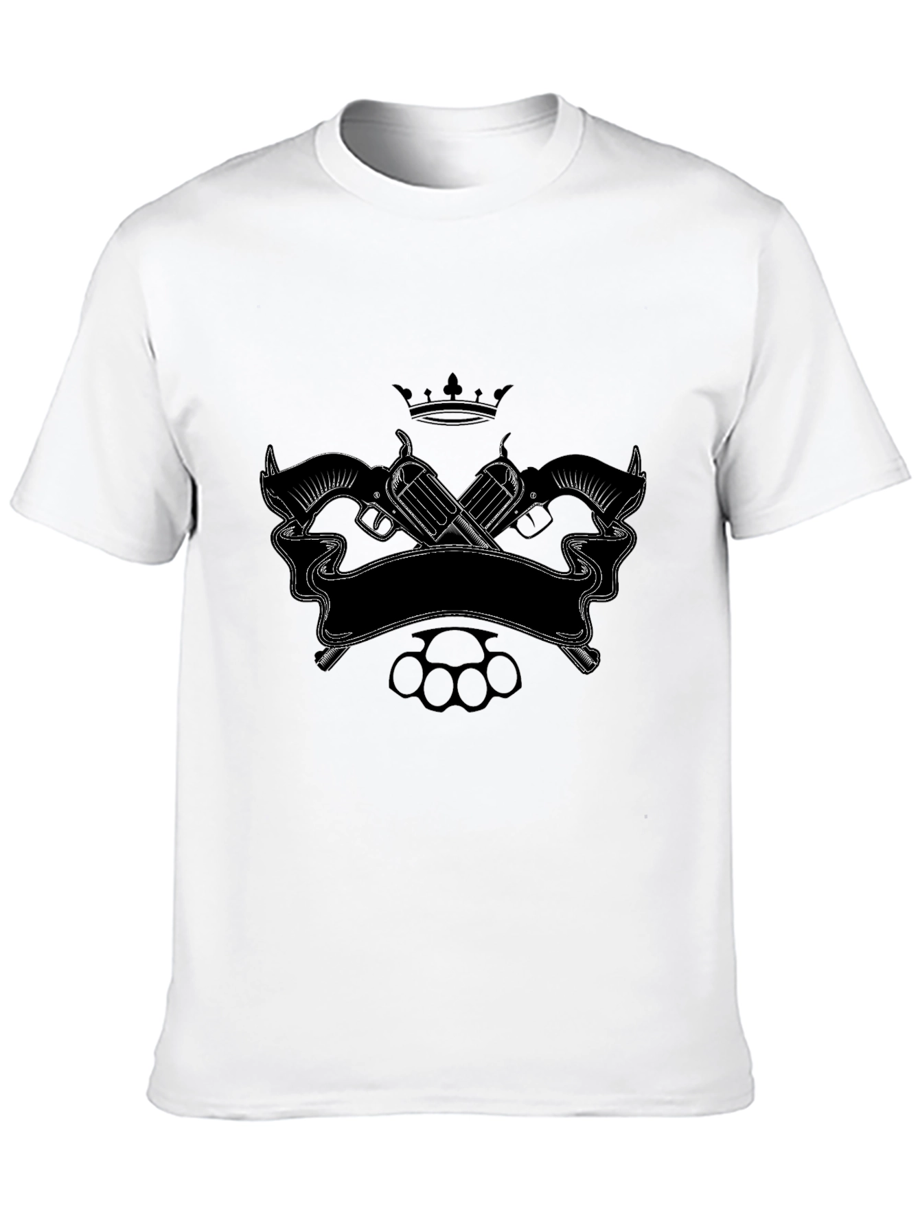 Black T-Shirt with Crown Guns & Knuckles Graphic
