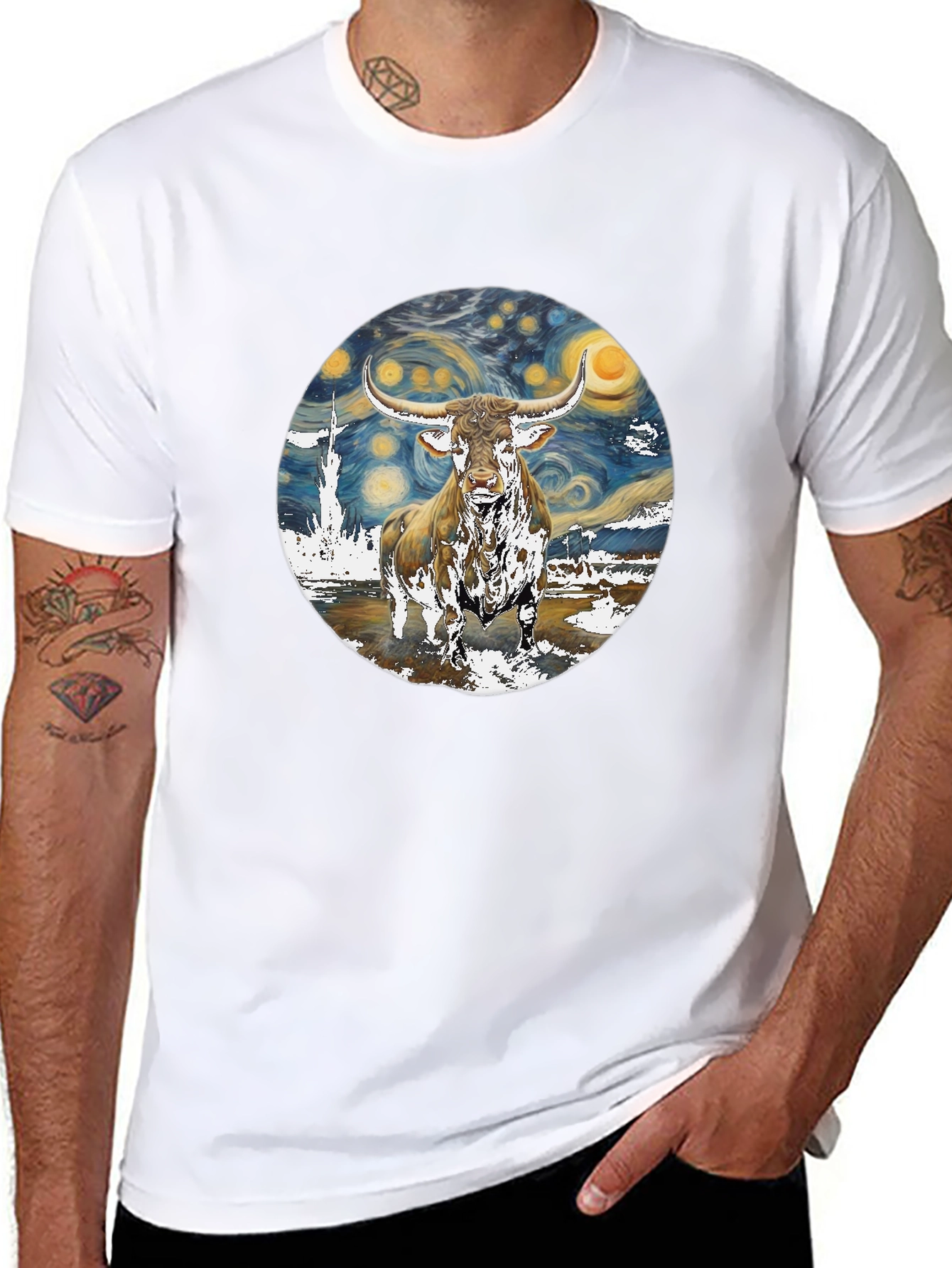 Starry Night Longhorn Bull Graphic Tee