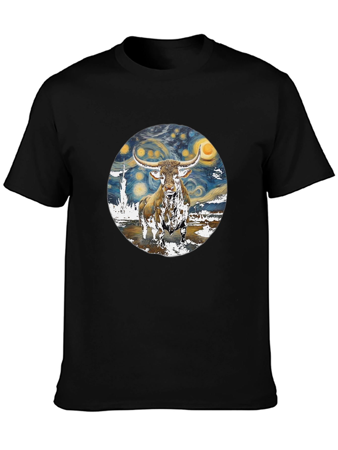 Starry Night Longhorn Bull Graphic Tee