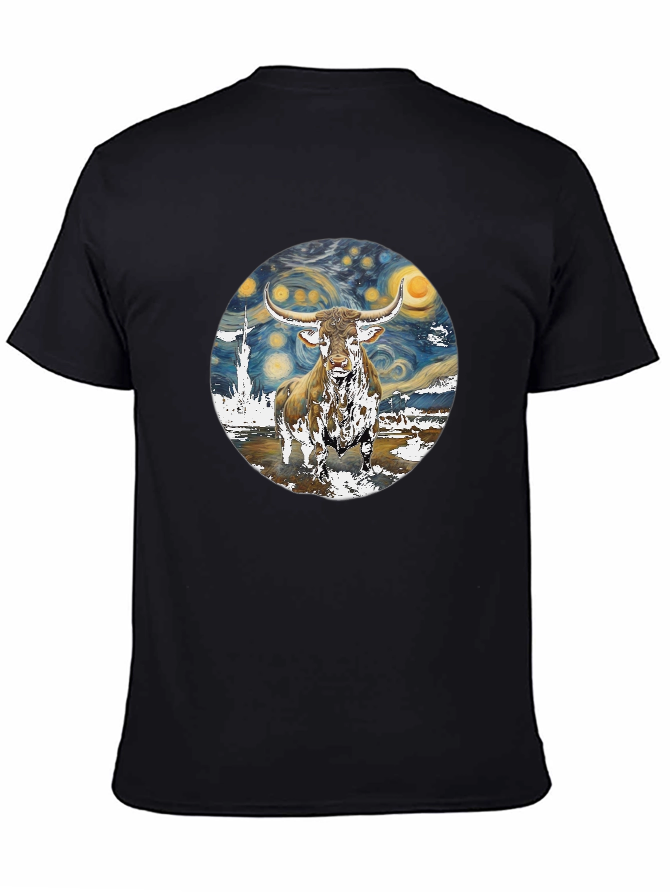 Starry Night Longhorn Bull Graphic Tee