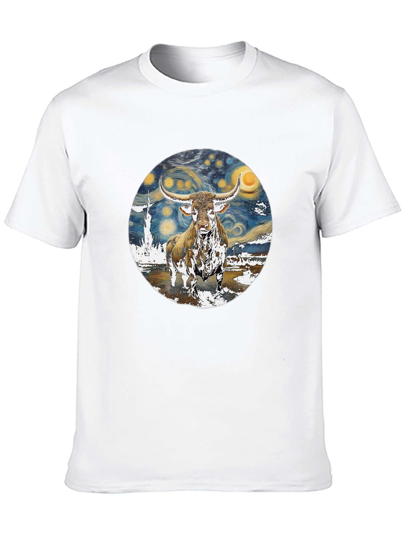 Starry Night Longhorn Bull Graphic Tee