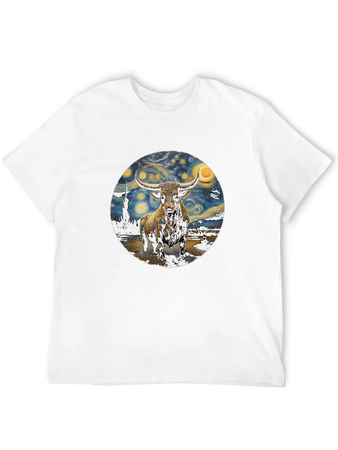 Starry Night Longhorn Bull Graphic Tee