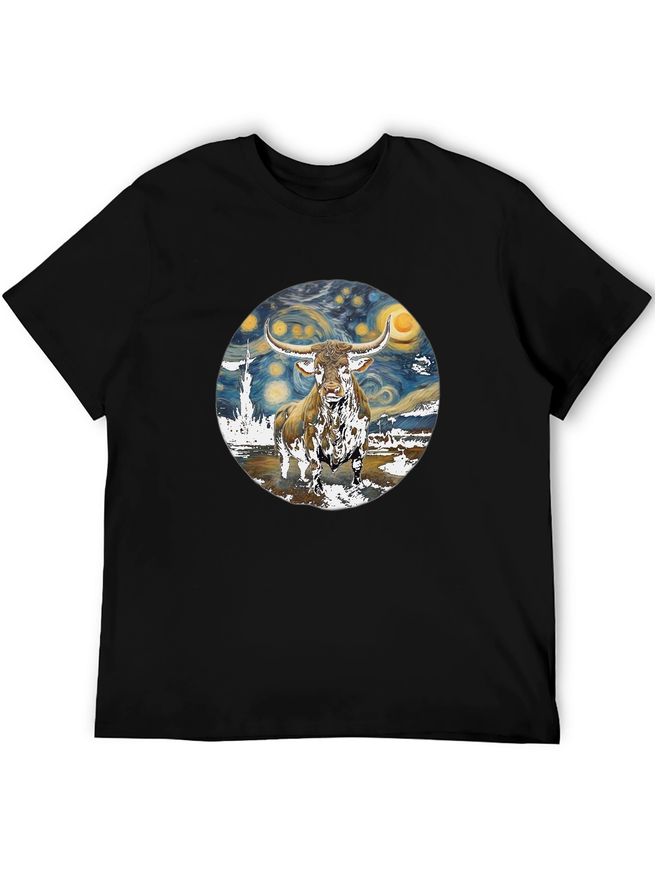 Starry Night Longhorn Bull Graphic Tee