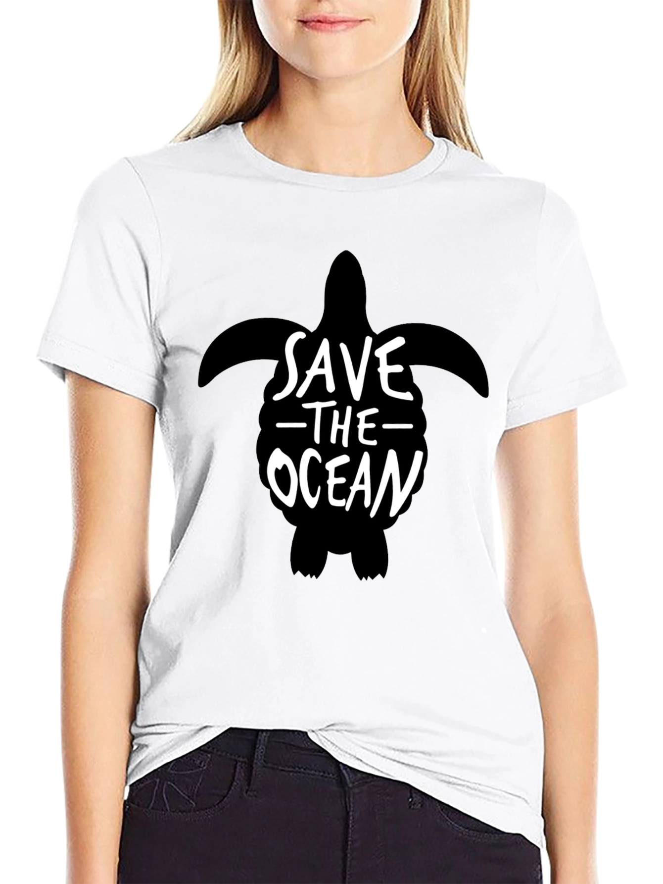 Save The Ocean Turtle Graphic Tee - Black