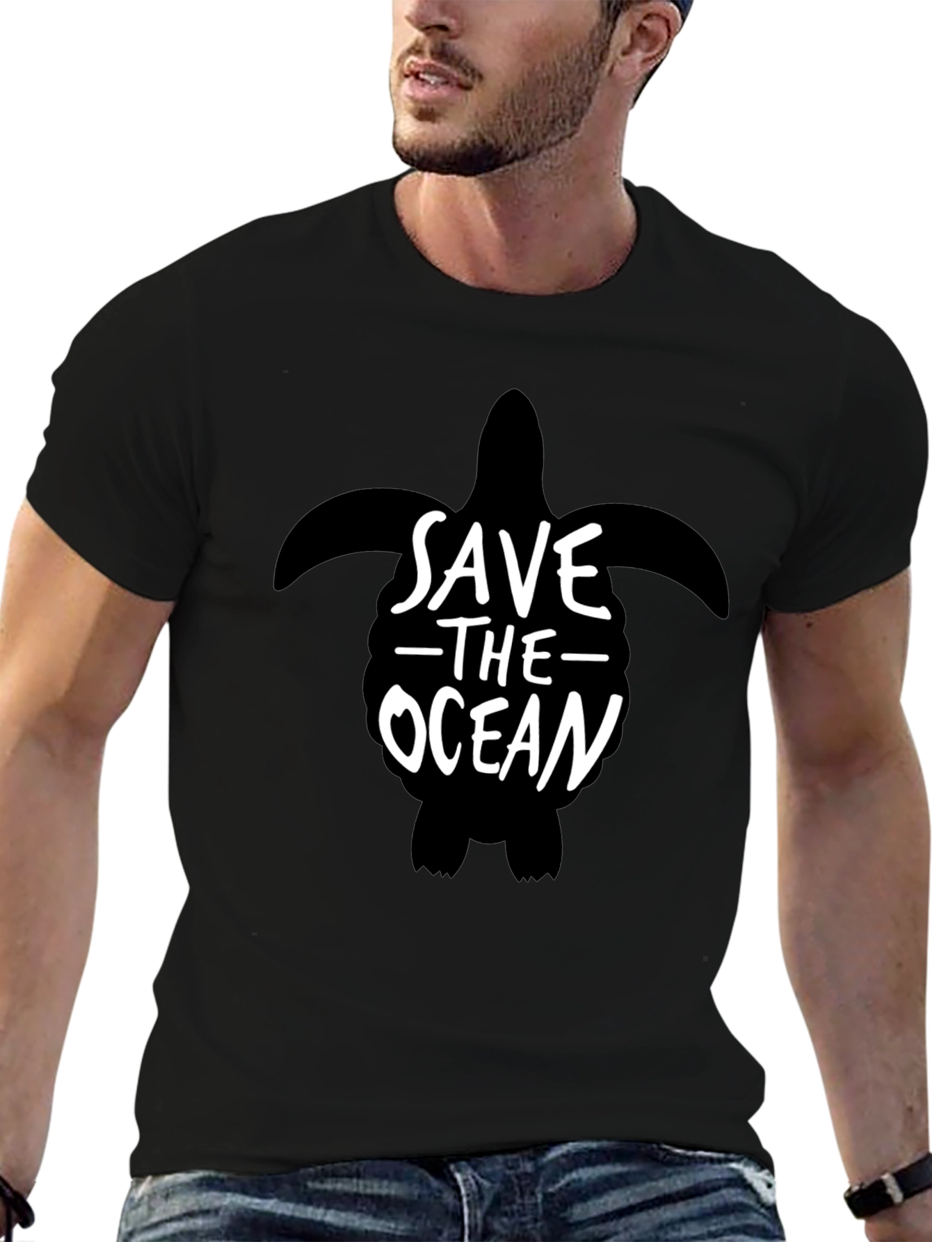 Save The Ocean Turtle Graphic Tee - Black