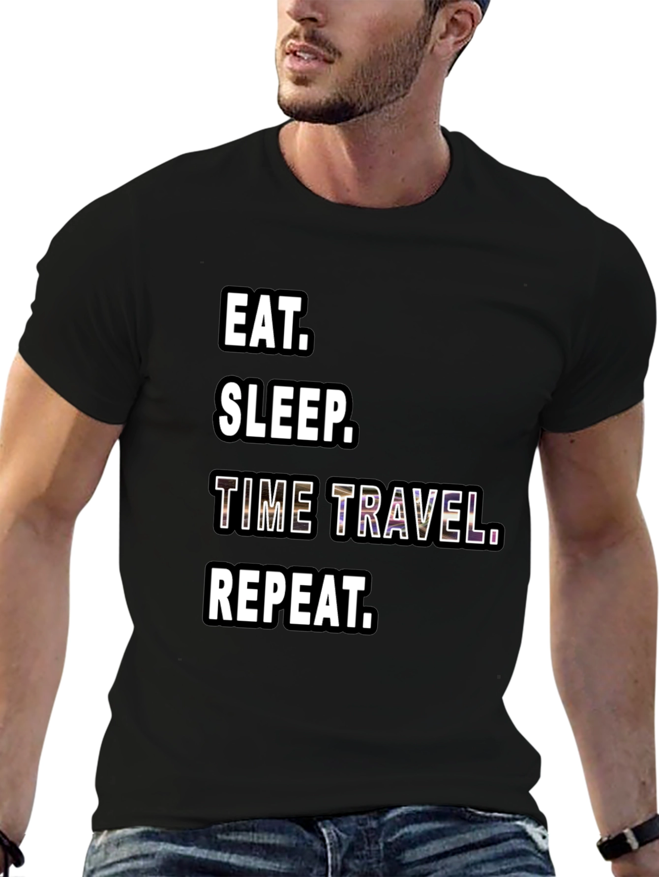 Eat Sleep Time Travel Repeat Black T-Shirt