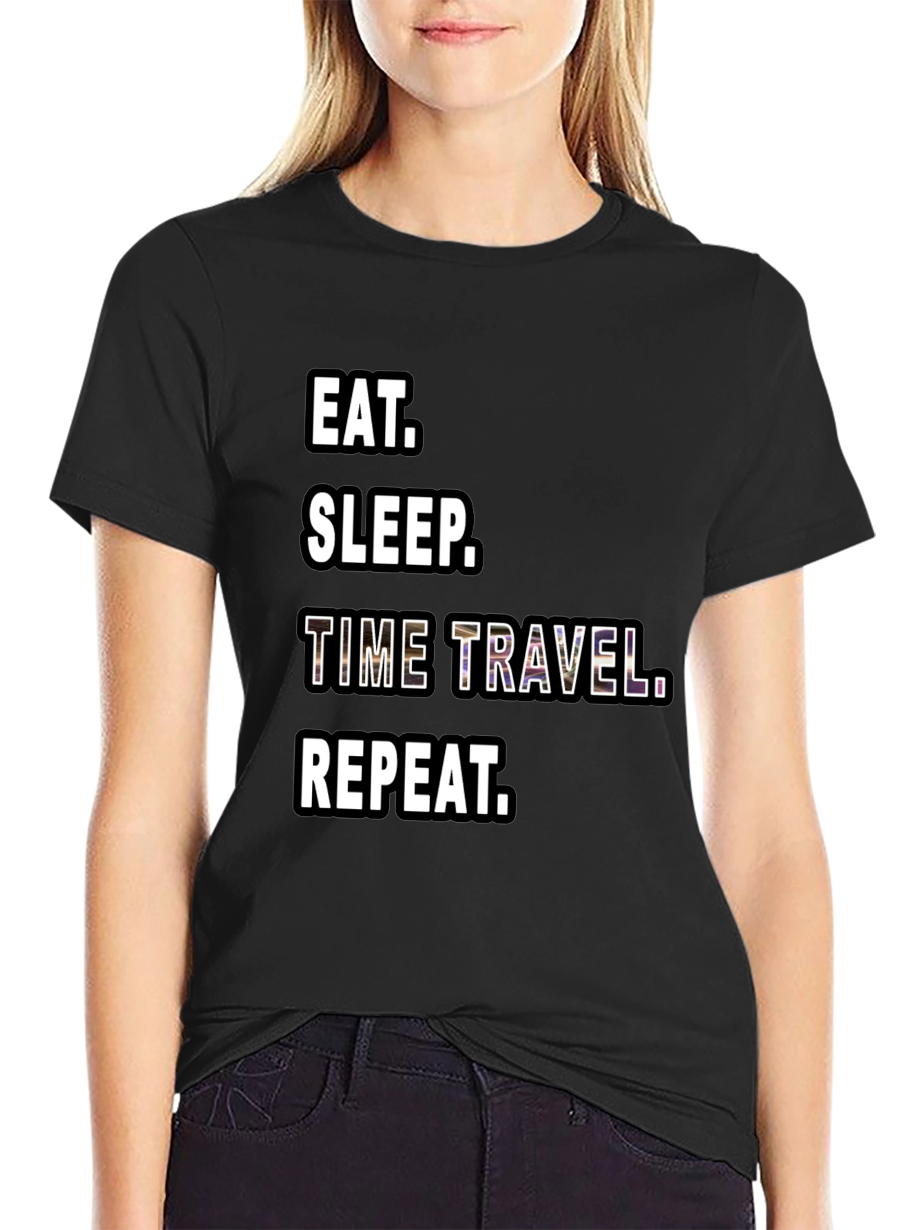 Eat Sleep Time Travel Repeat Black T-Shirt