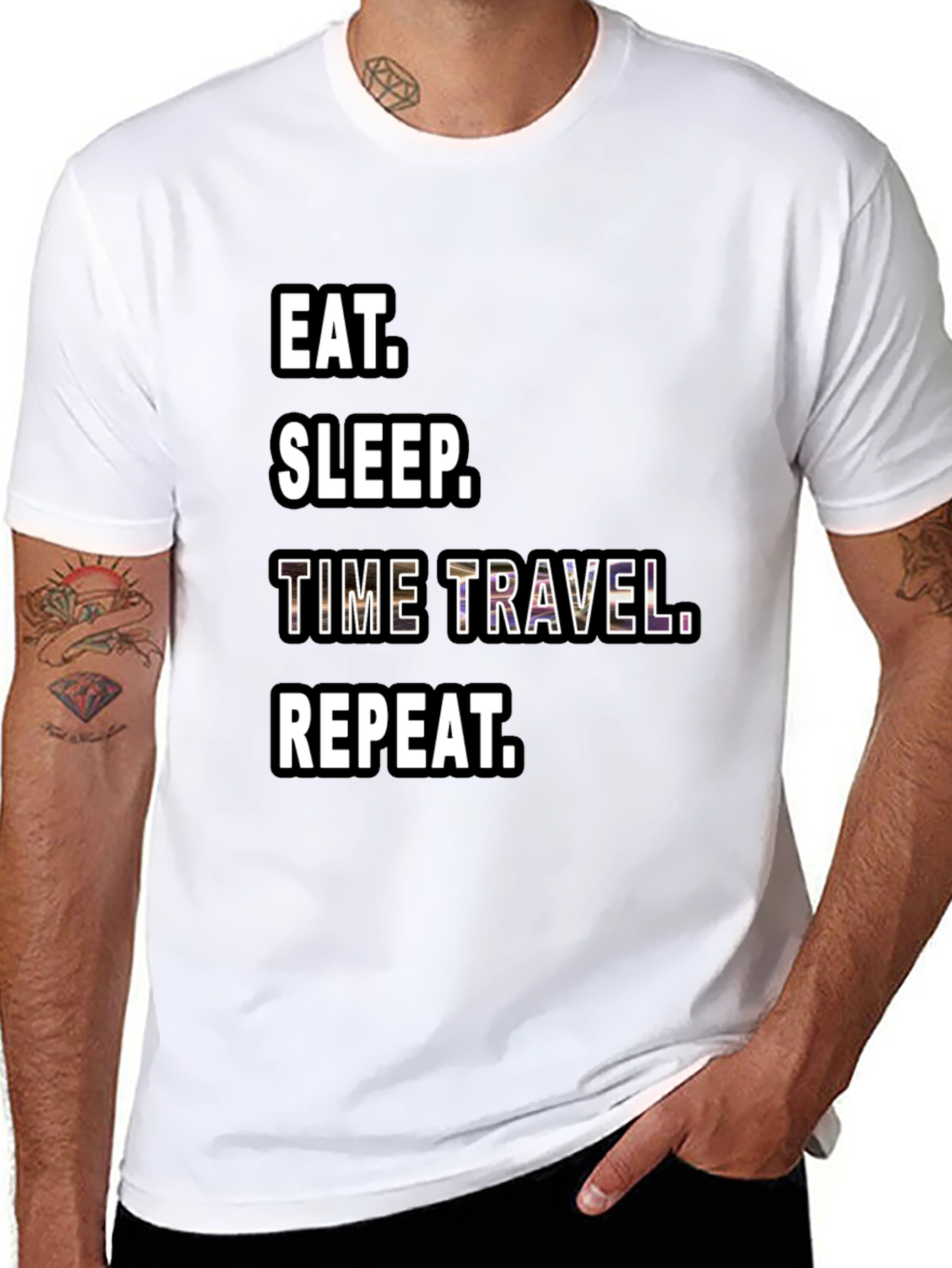 Eat Sleep Time Travel Repeat Black T-Shirt