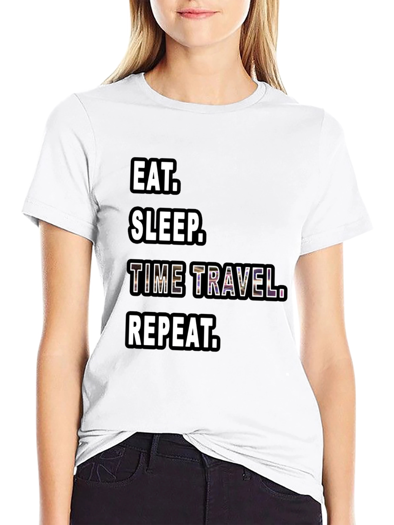 Eat Sleep Time Travel Repeat Black T-Shirt