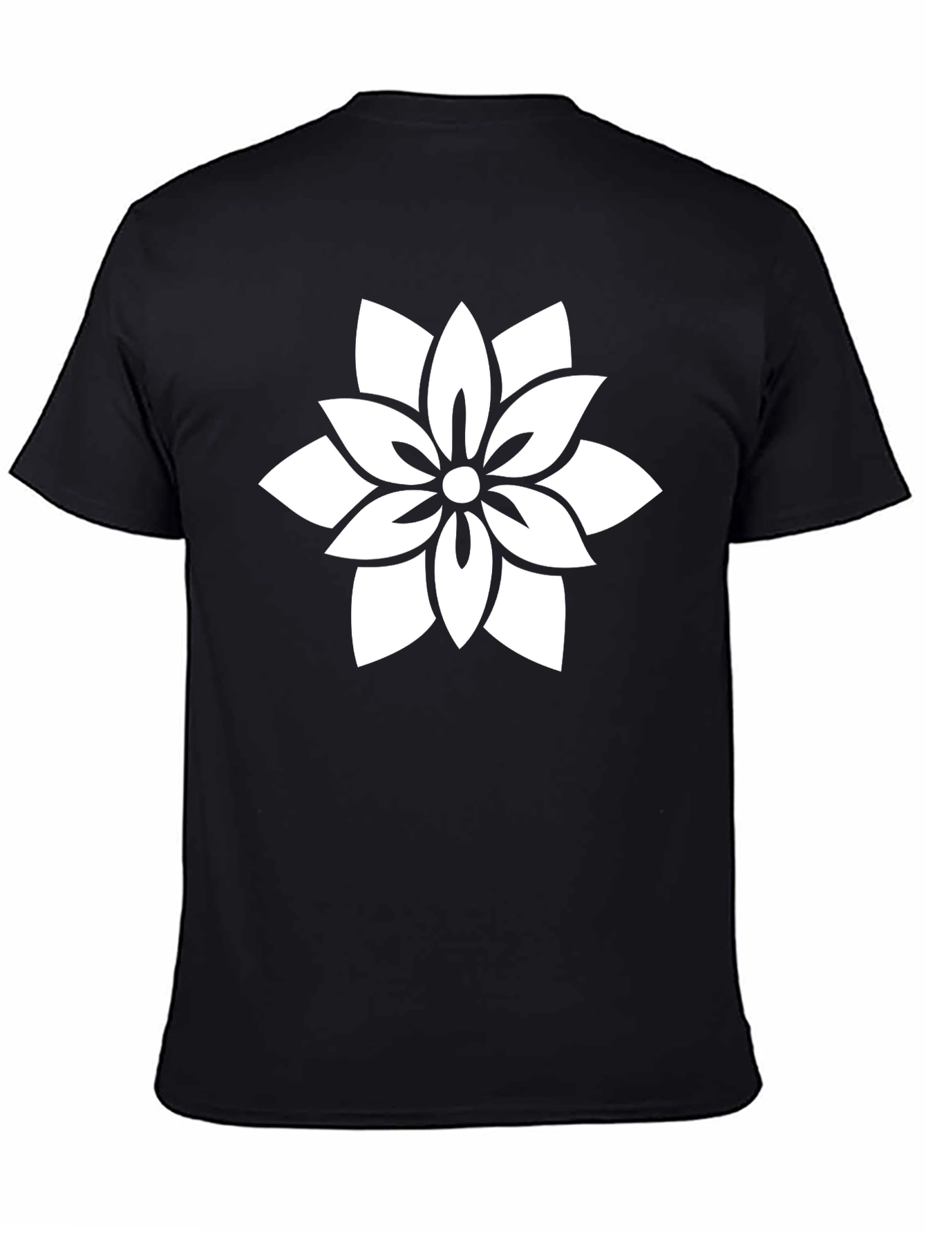 Black T-Shirt with White Floral Design