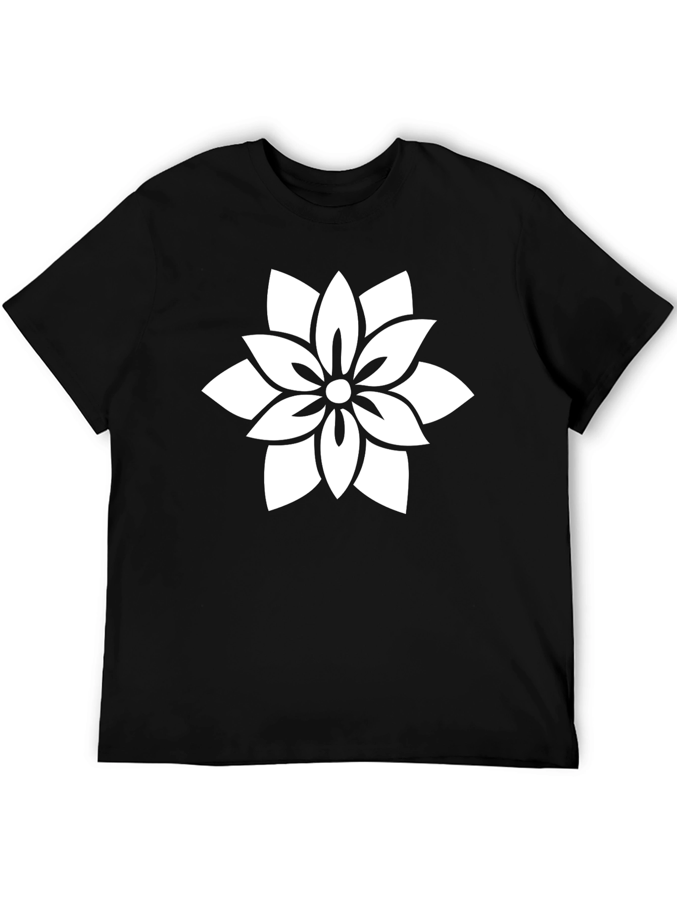 Black T-Shirt with White Floral Design