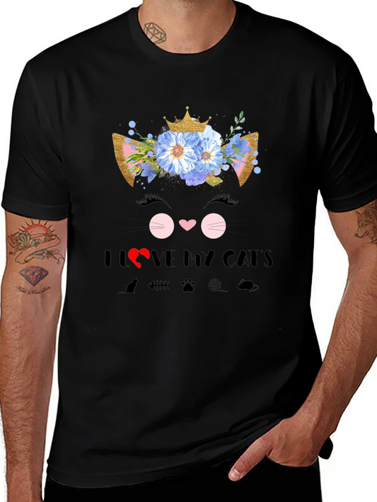 I Love My Cat T-Shirt - Floral Cat Design