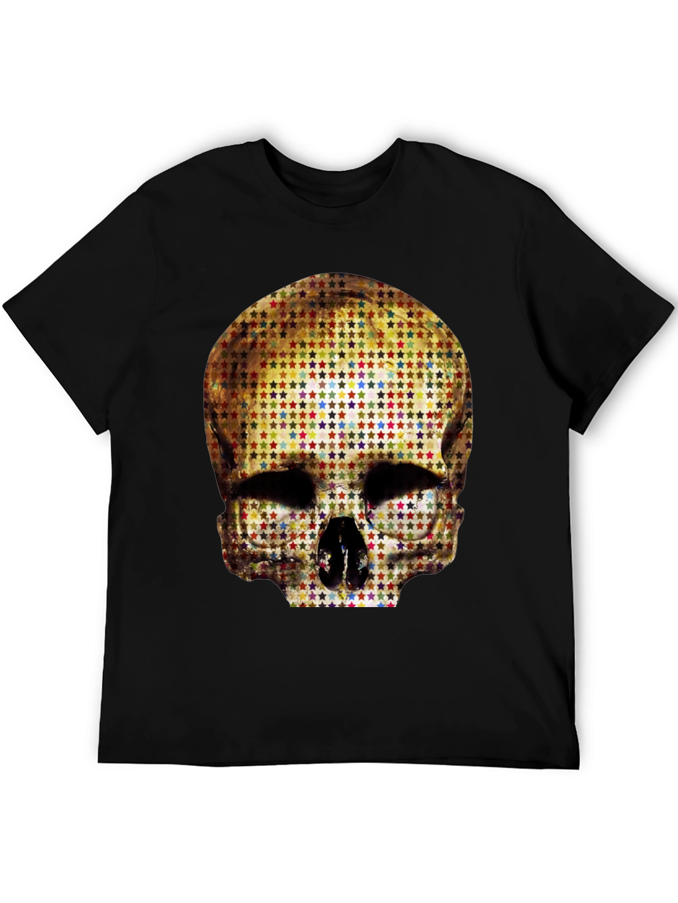 Skull Star Pattern Graphic Tee - Black