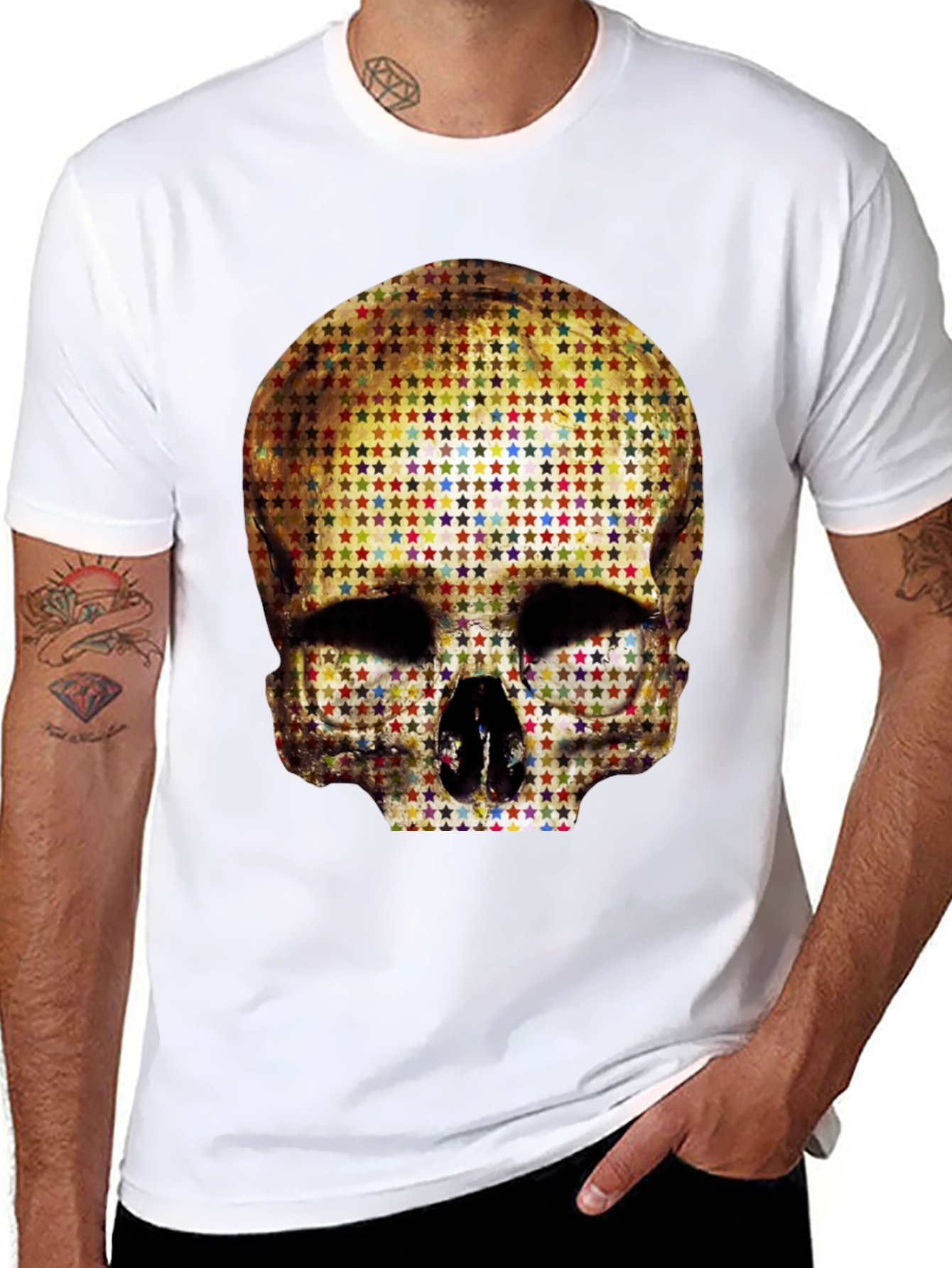 Skull Star Pattern Graphic Tee - Black