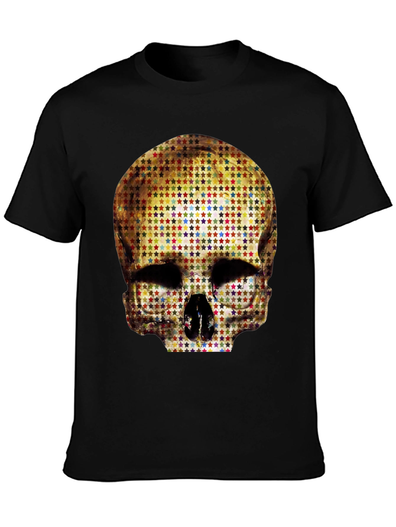 Skull Star Pattern Graphic Tee - Black