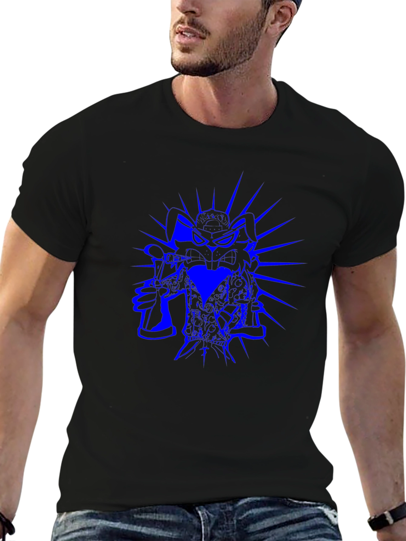 Mens Black T-Shirt with Blue Graphic