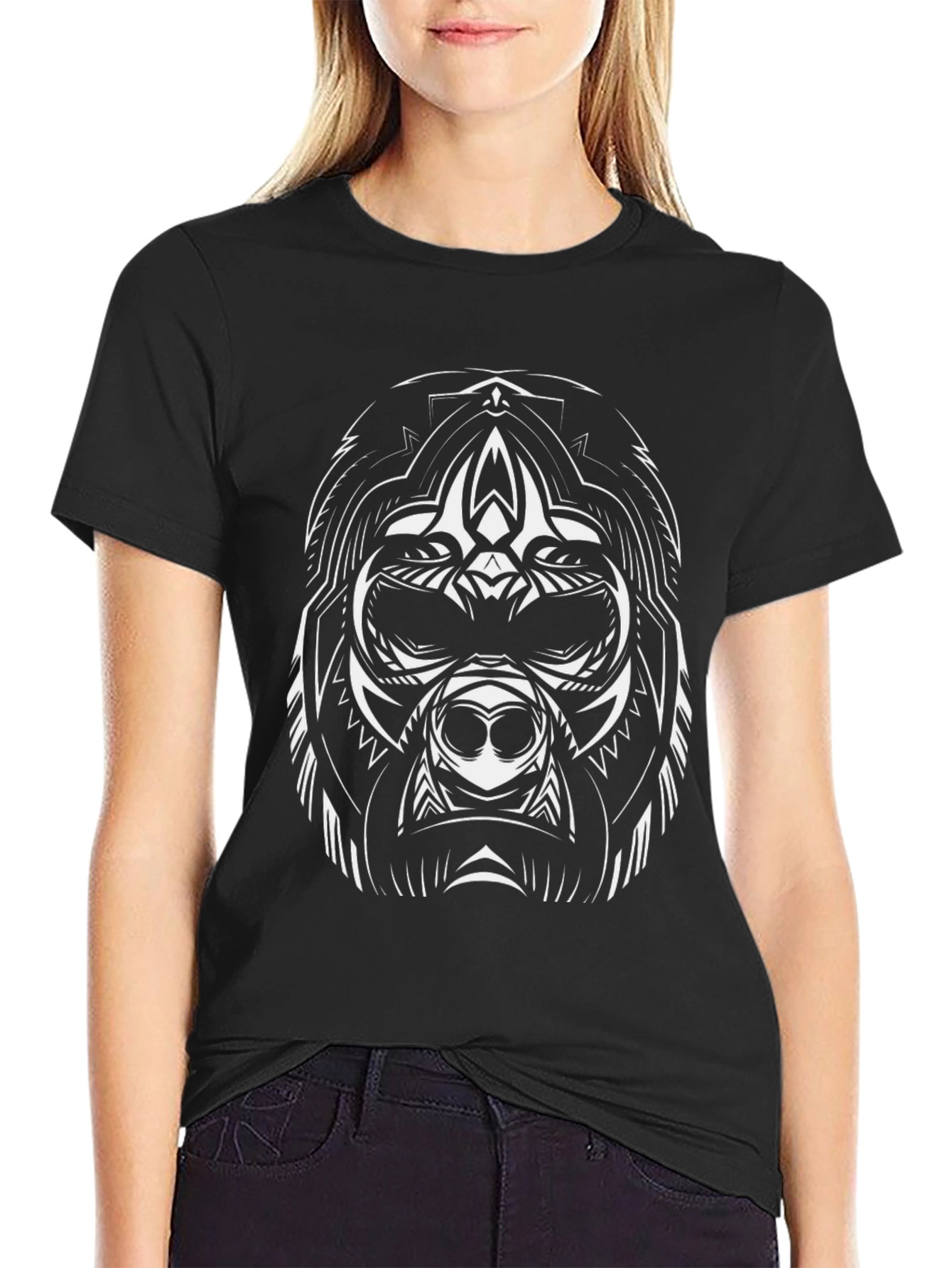 Tribal Gorilla Graphic Tee - Stylish Black T-Shirt