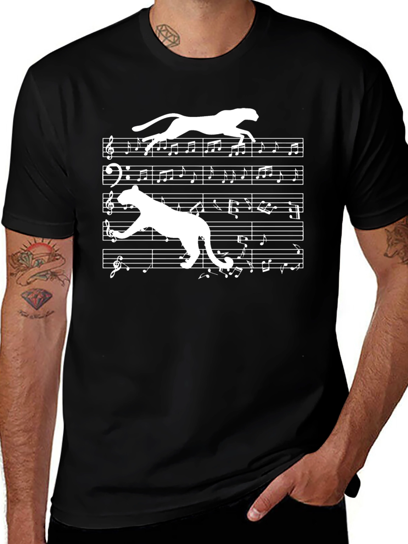 Musical Cheetah Print Black Tee