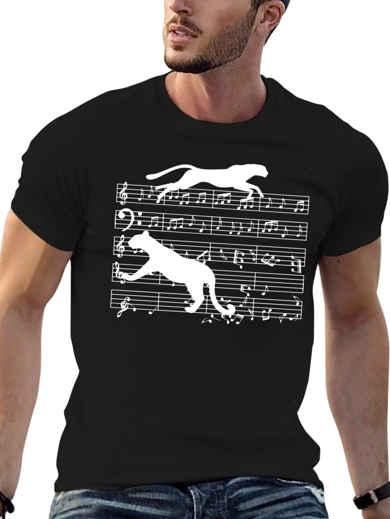 Musical Cheetah Print Black Tee