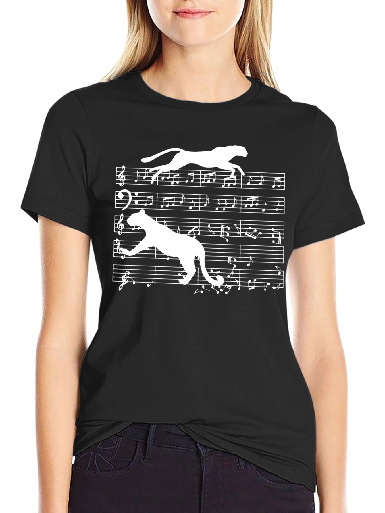 Musical Cheetah Print Black Tee