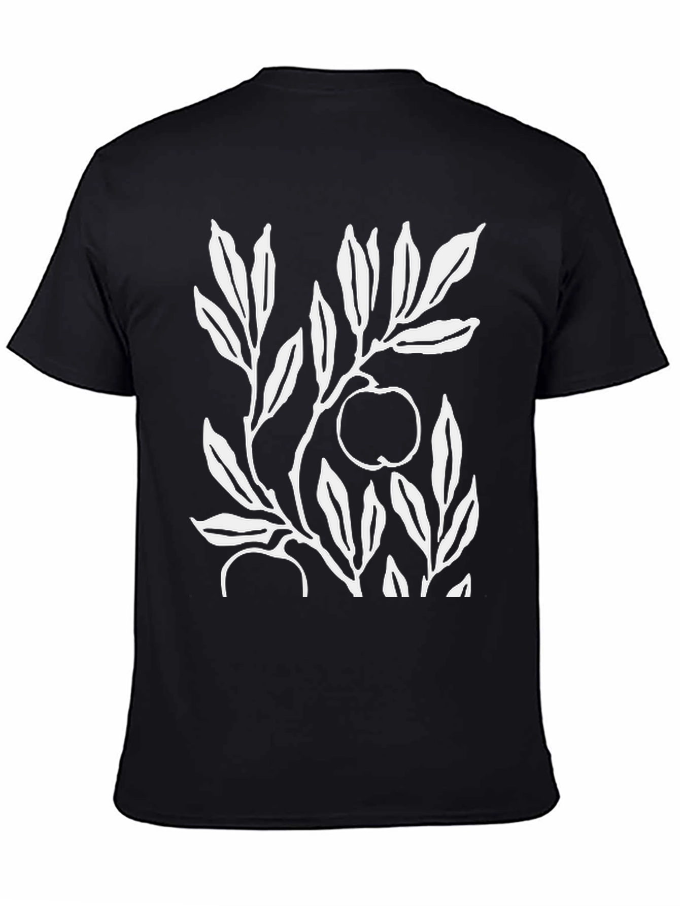 Botanical Apple Branch Print Black T-Shirt