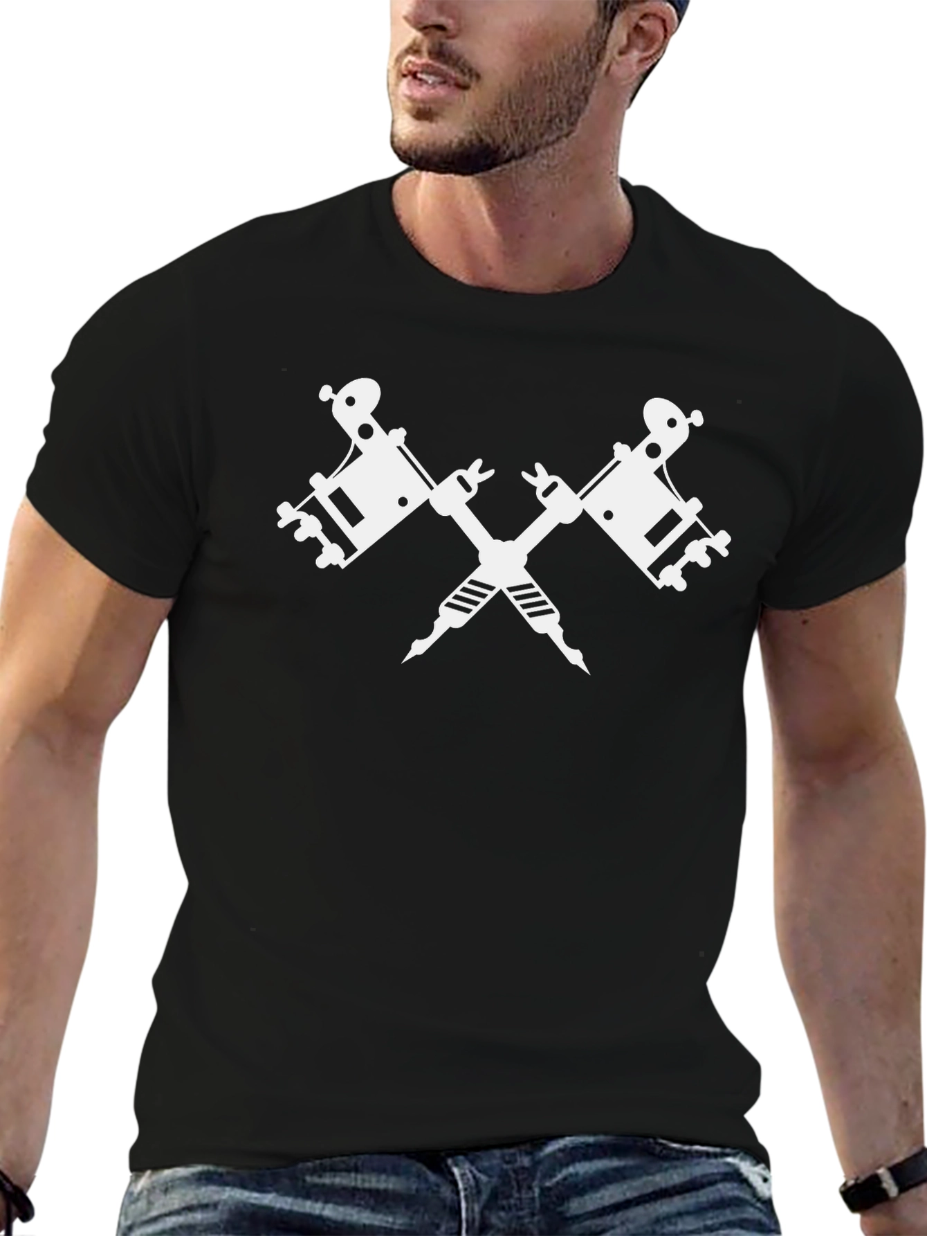 Tattoo Machine Graphic Tee - Black Cotton T-Shirt