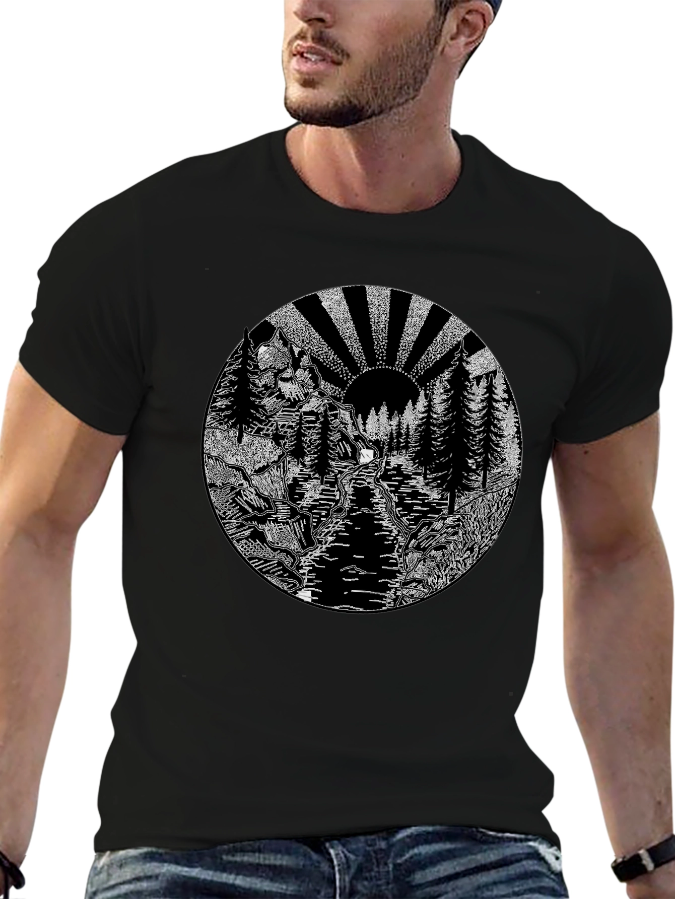 Nature Graphic Tee - Black Cotton Blend
