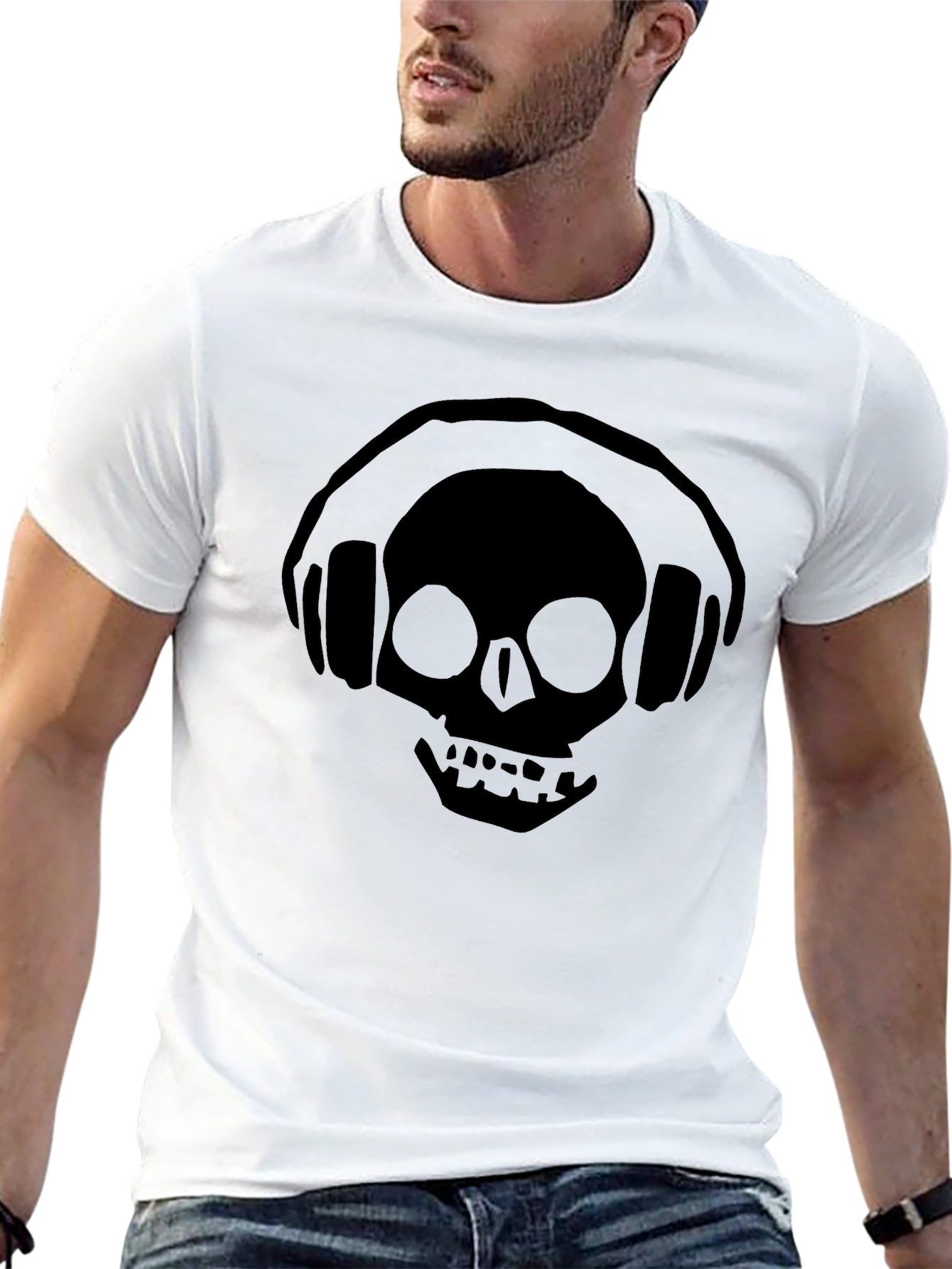 Skull Headphones Black T-Shirt - Music Lover Tee