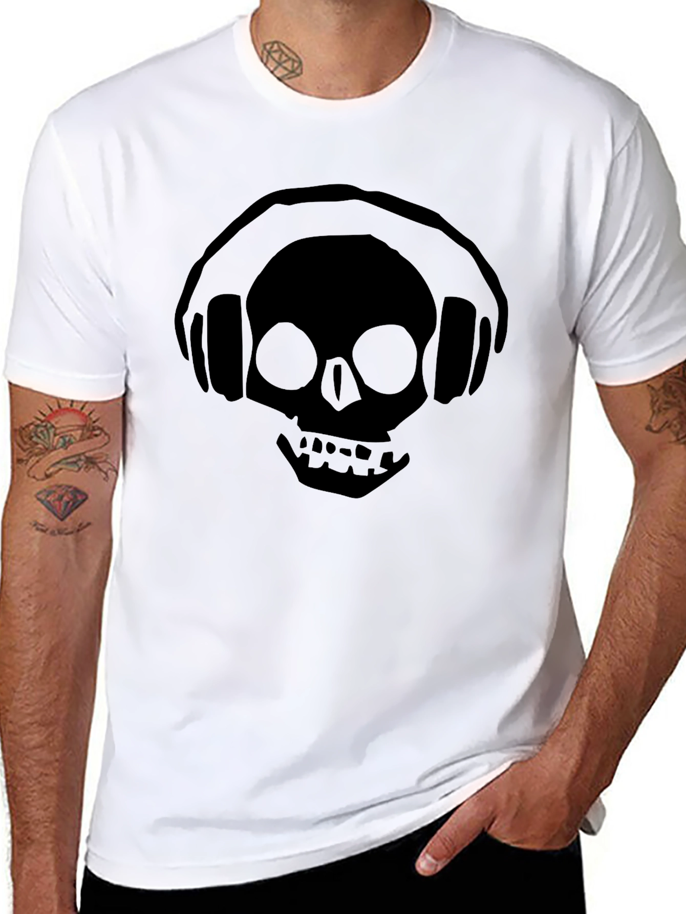 Skull Headphones Black T-Shirt - Music Lover Tee