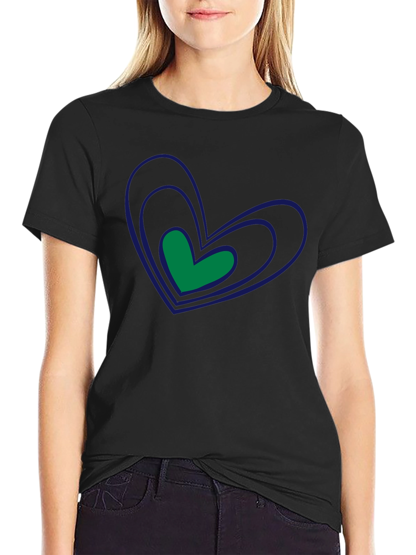 Stylish Black Tee with Heart Graphic