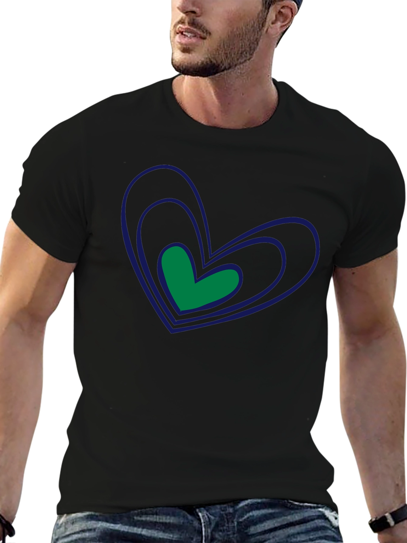 Stylish Black Tee with Heart Graphic