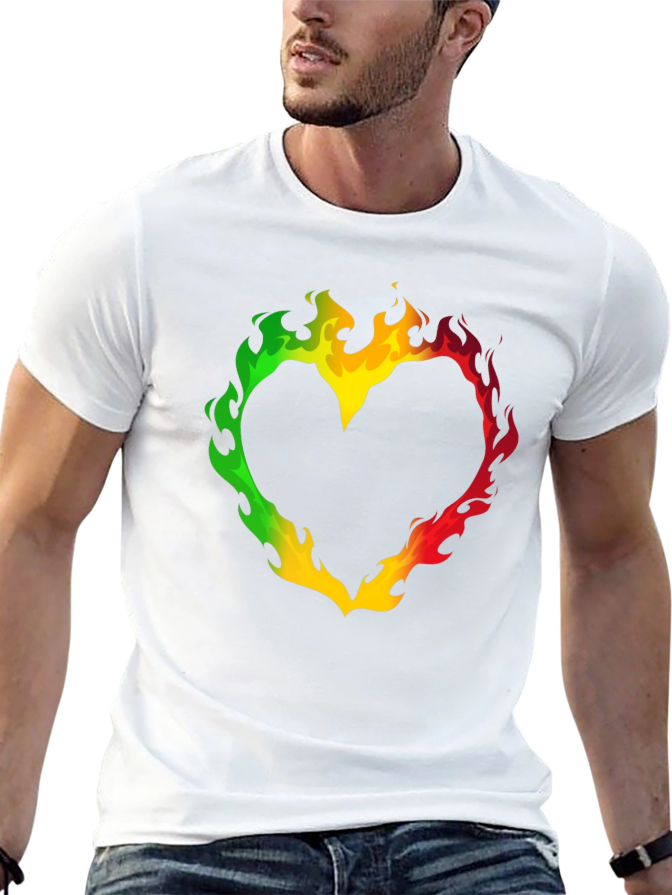 Rasta Heart Flames T-Shirt - Black