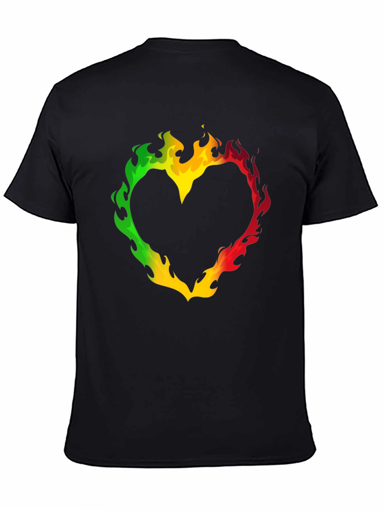 Rasta Heart Flames T-Shirt - Black