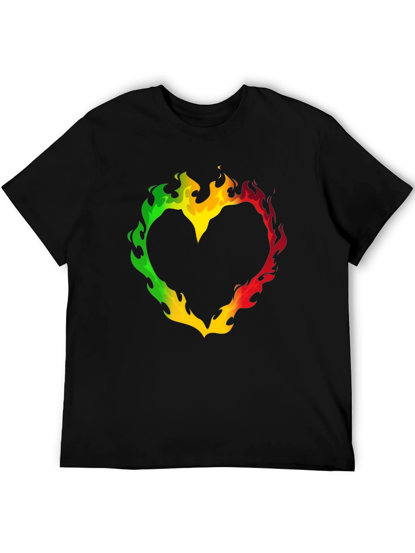 Rasta Heart Flames T-Shirt - Black