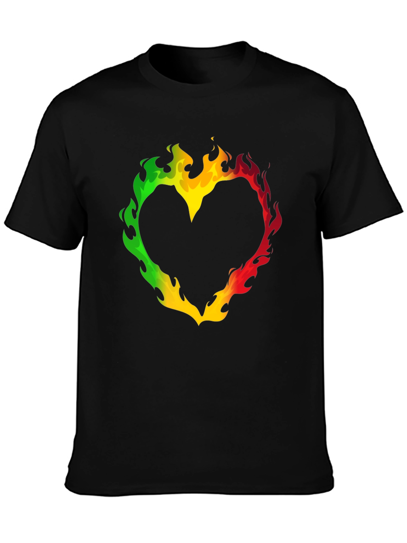 Rasta Heart Flames T-Shirt - Black