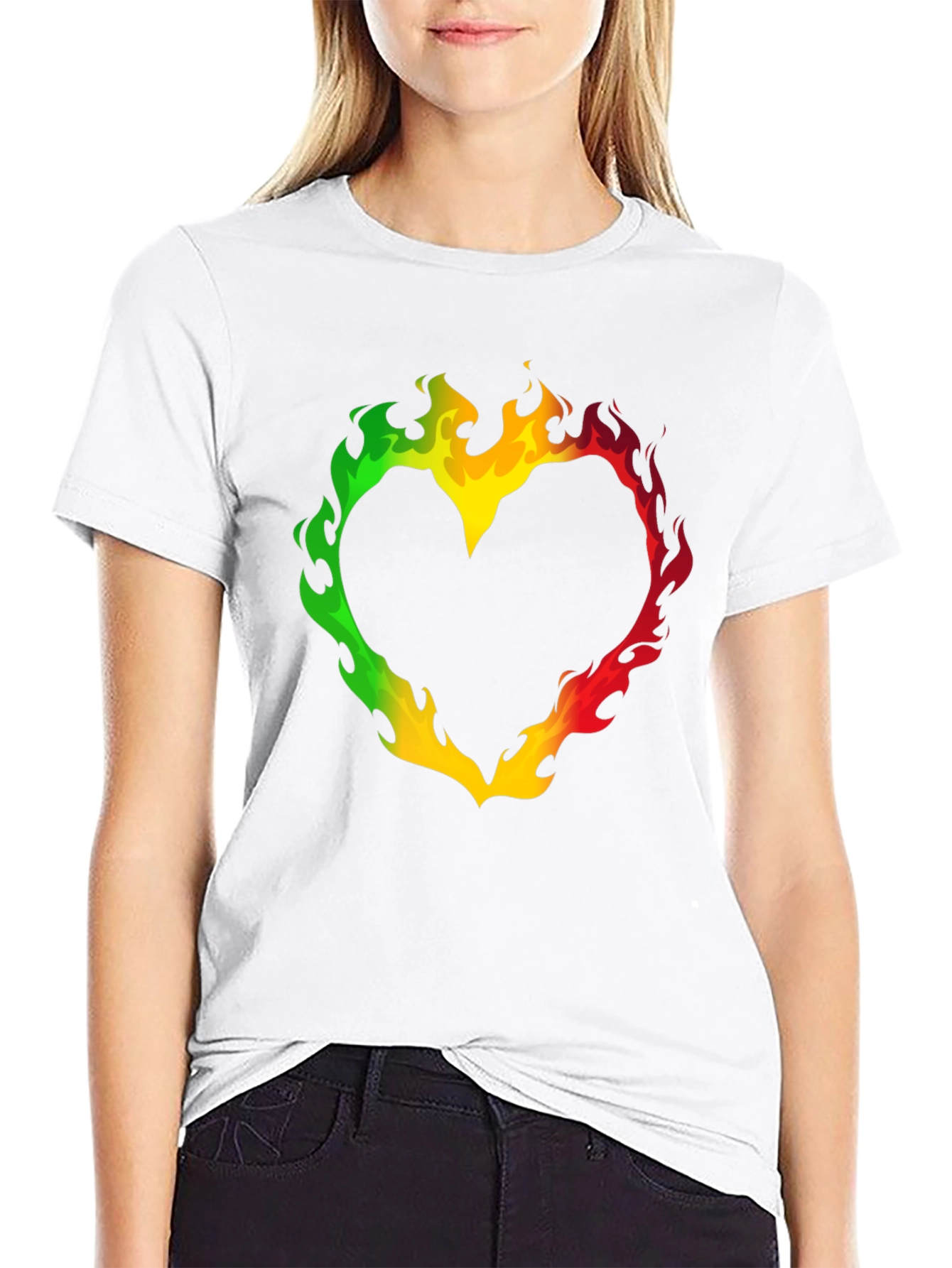 Rasta Heart Flames T-Shirt - Black