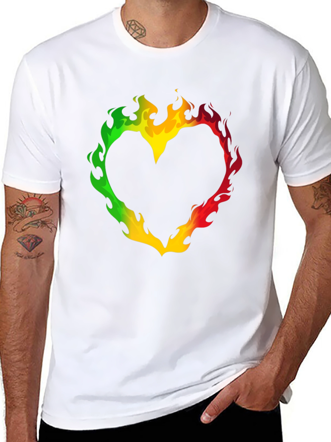 Rasta Heart Flames T-Shirt - Black