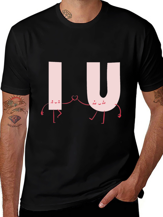 I Love You Cartoon Graphic Tee - Black Cotton Blend
