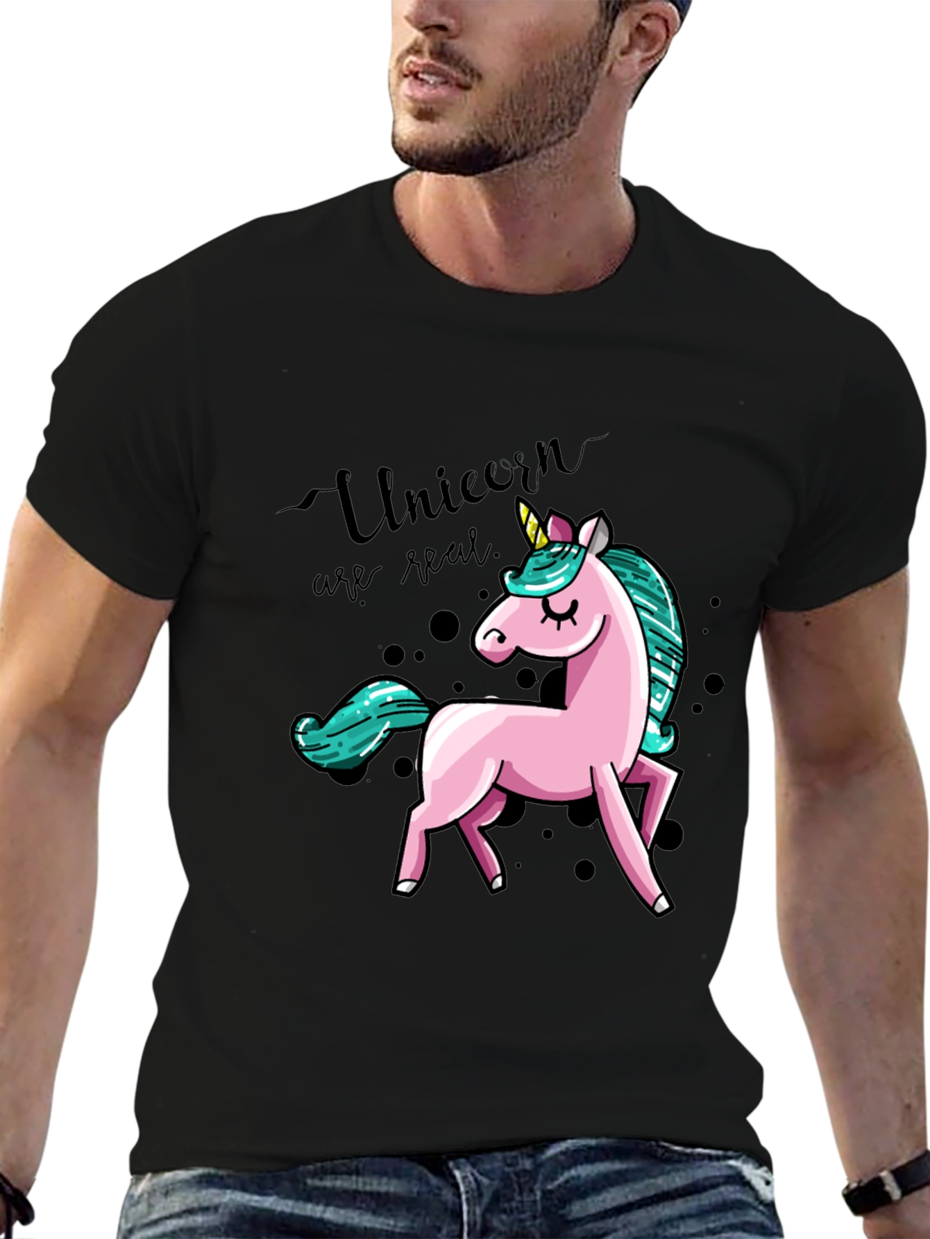 Unicorn Graphic Print T-Shirt - Black