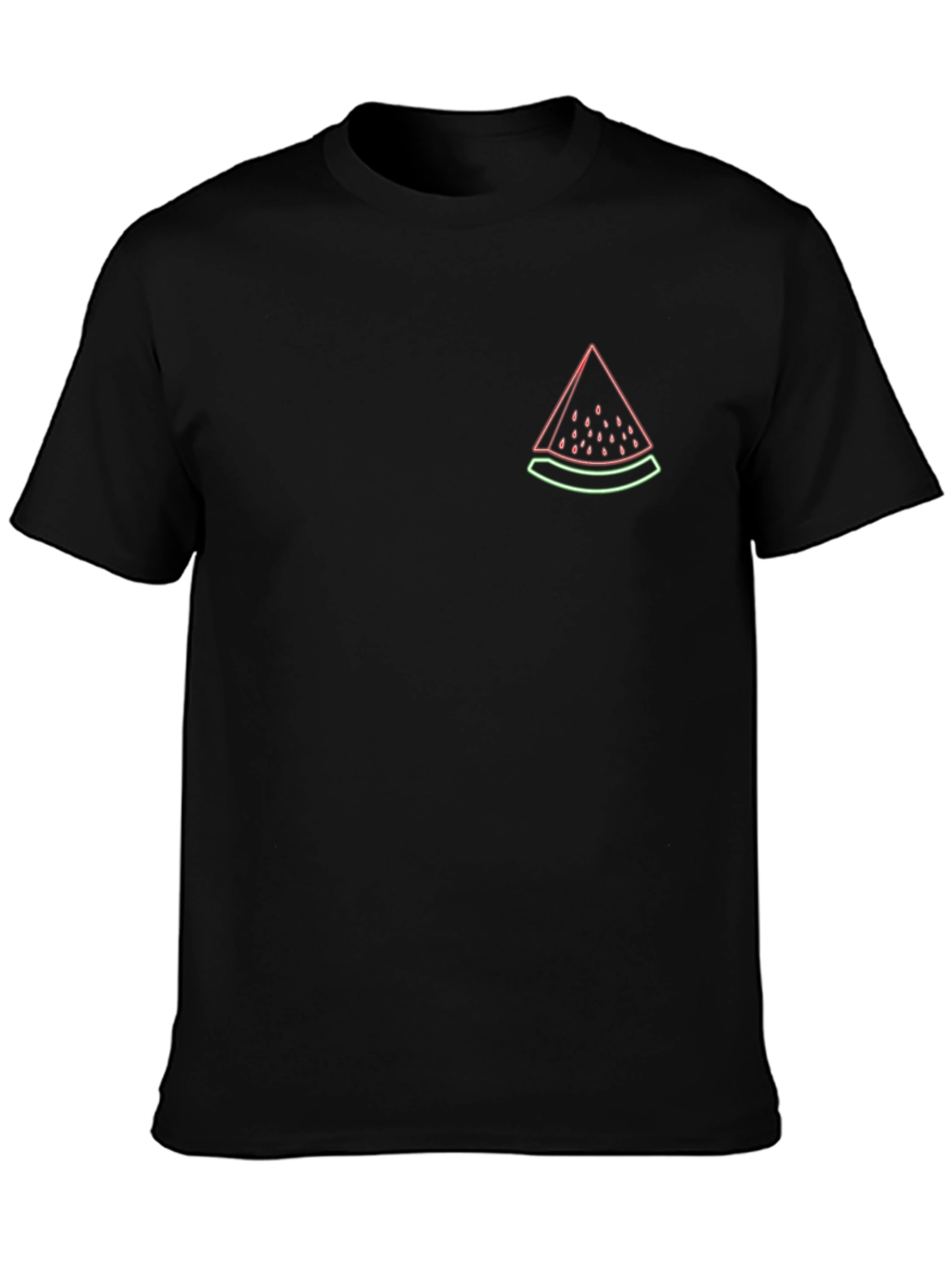 Neon Watermelon Graphic Tee - Black Cotton Casual T-Shirt