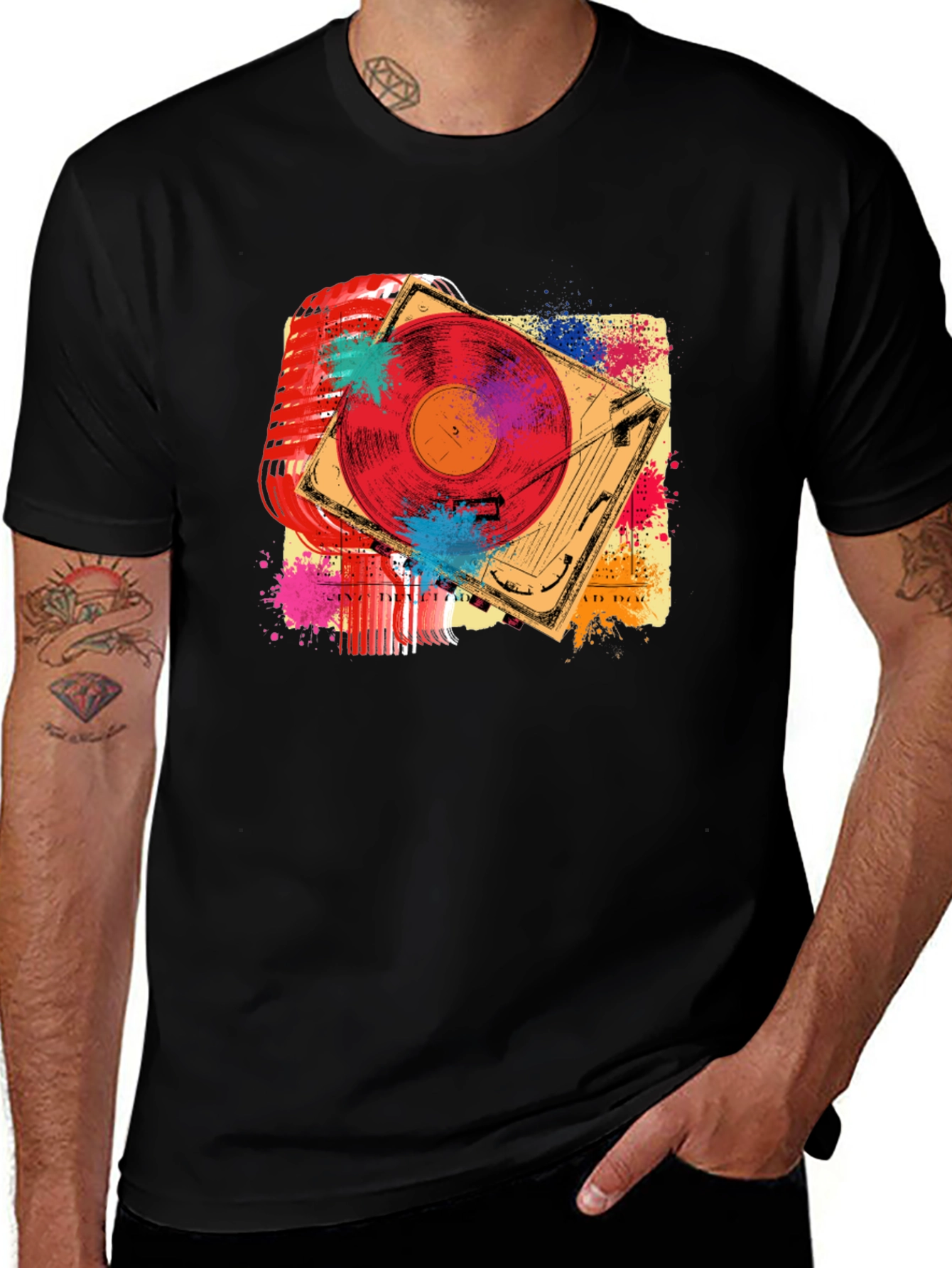 Retro Music T-Shirt - Microphone & Turntable Design