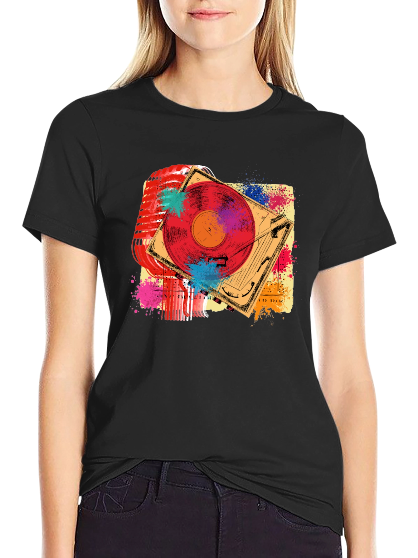 Retro Music T-Shirt - Microphone & Turntable Design