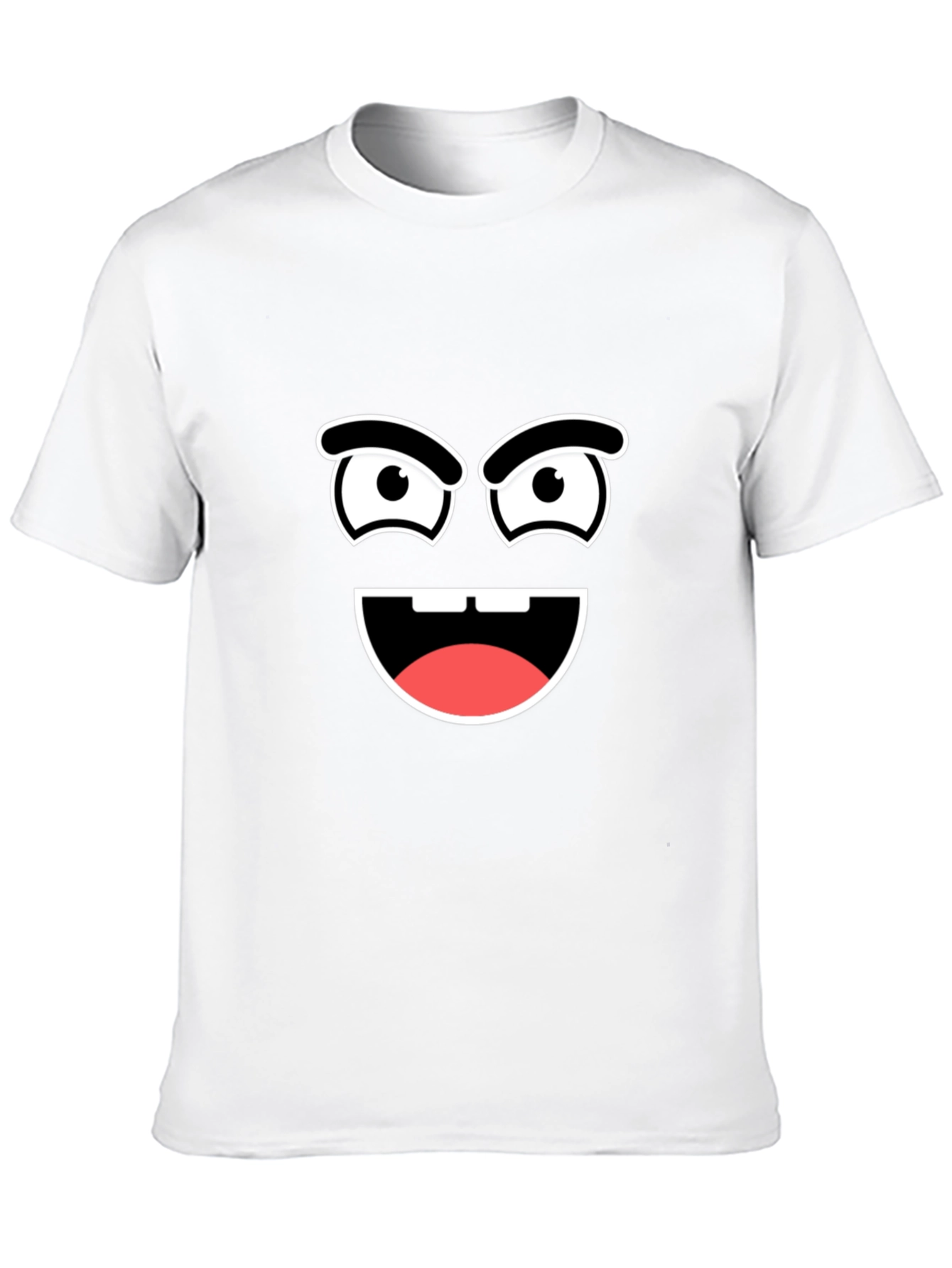 Cartoon Face Graphic Tee - Black Cotton T-Shirt